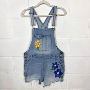 No Boundaries Distressed Shortall Embroidered Flowers Hippie BoHo Festival SZ XL